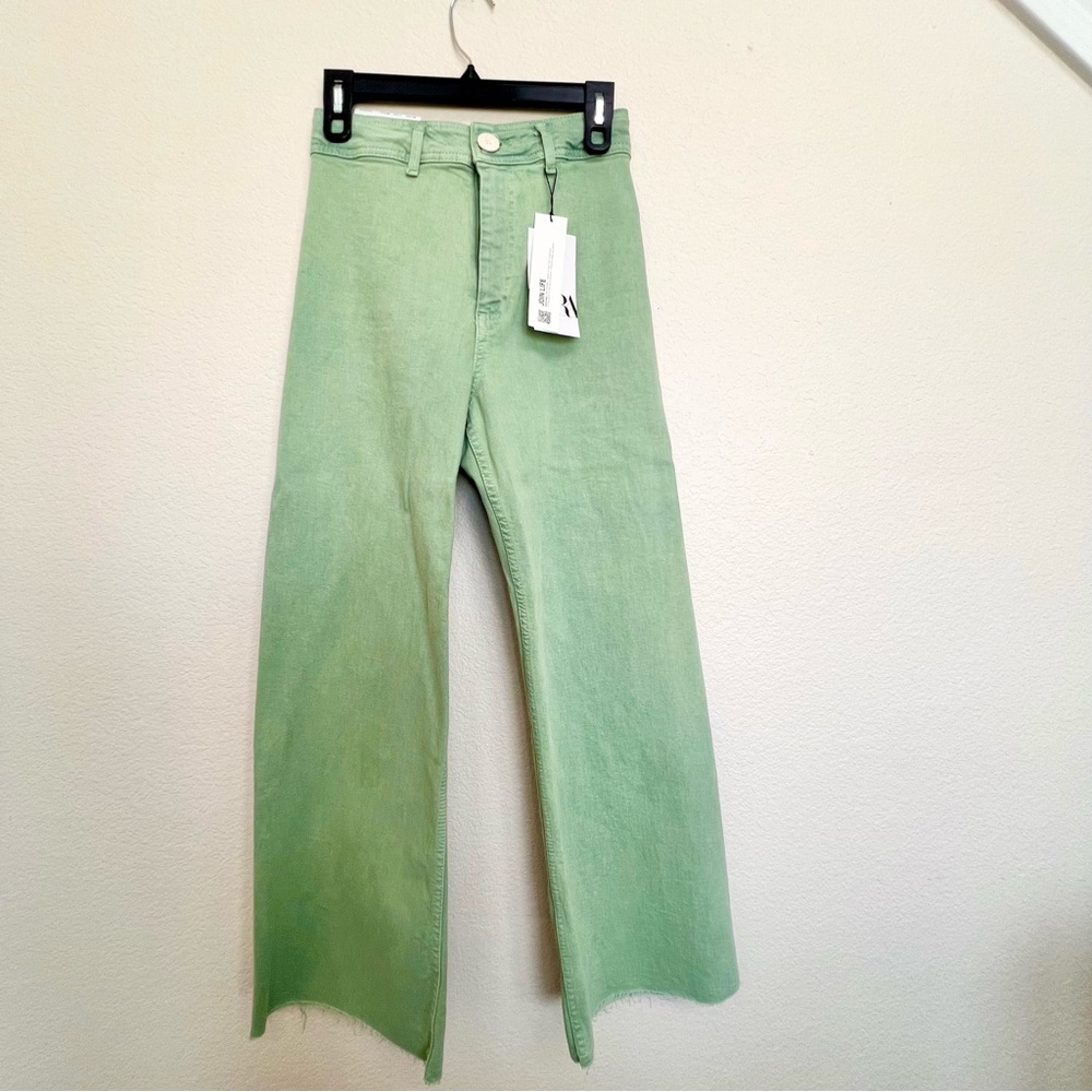 Zara Light Green Wide Leg Jeans